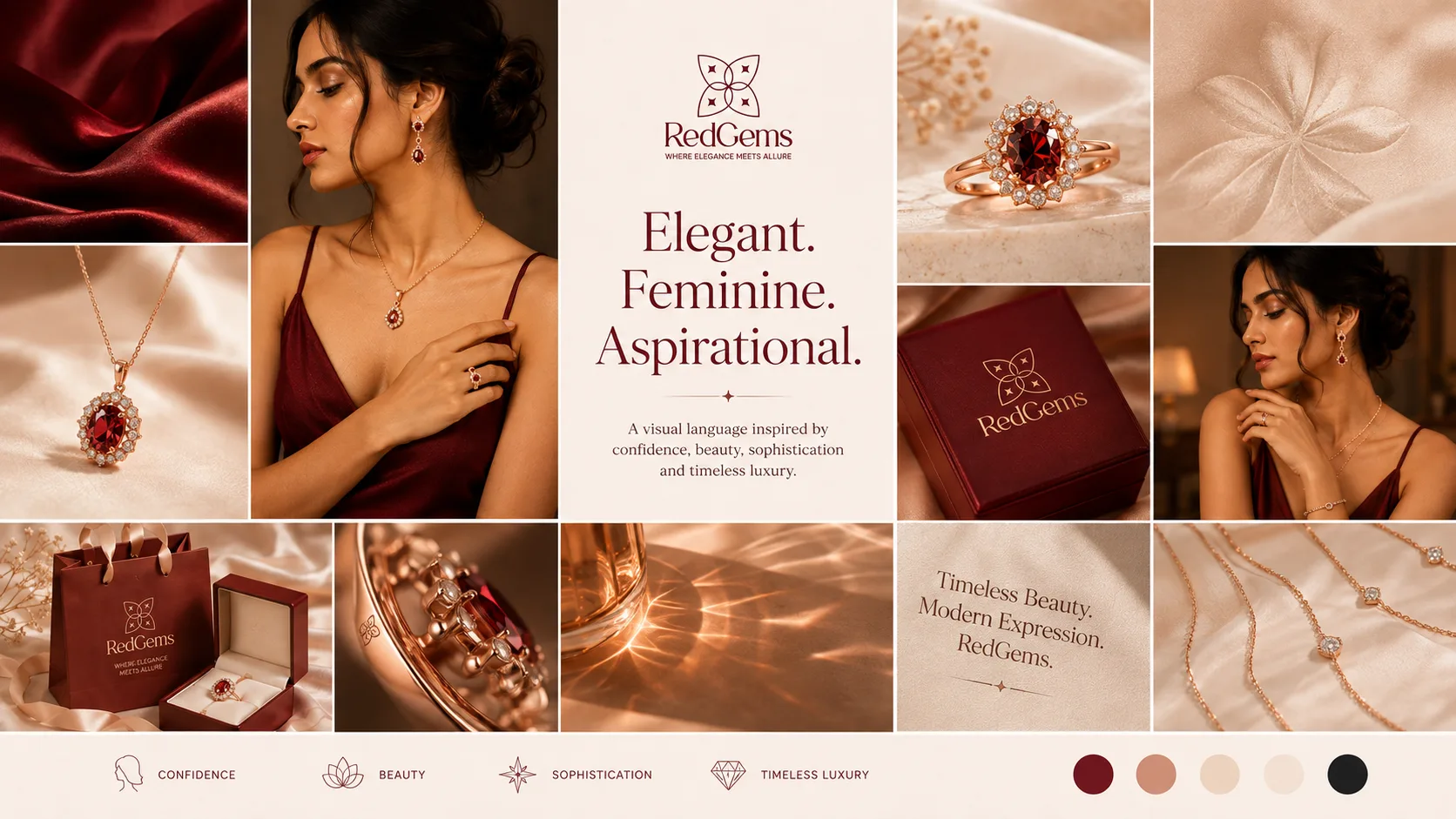 Red Gems — Logo and Branding packaging & visual design mockup 4 by Raghav Chopra